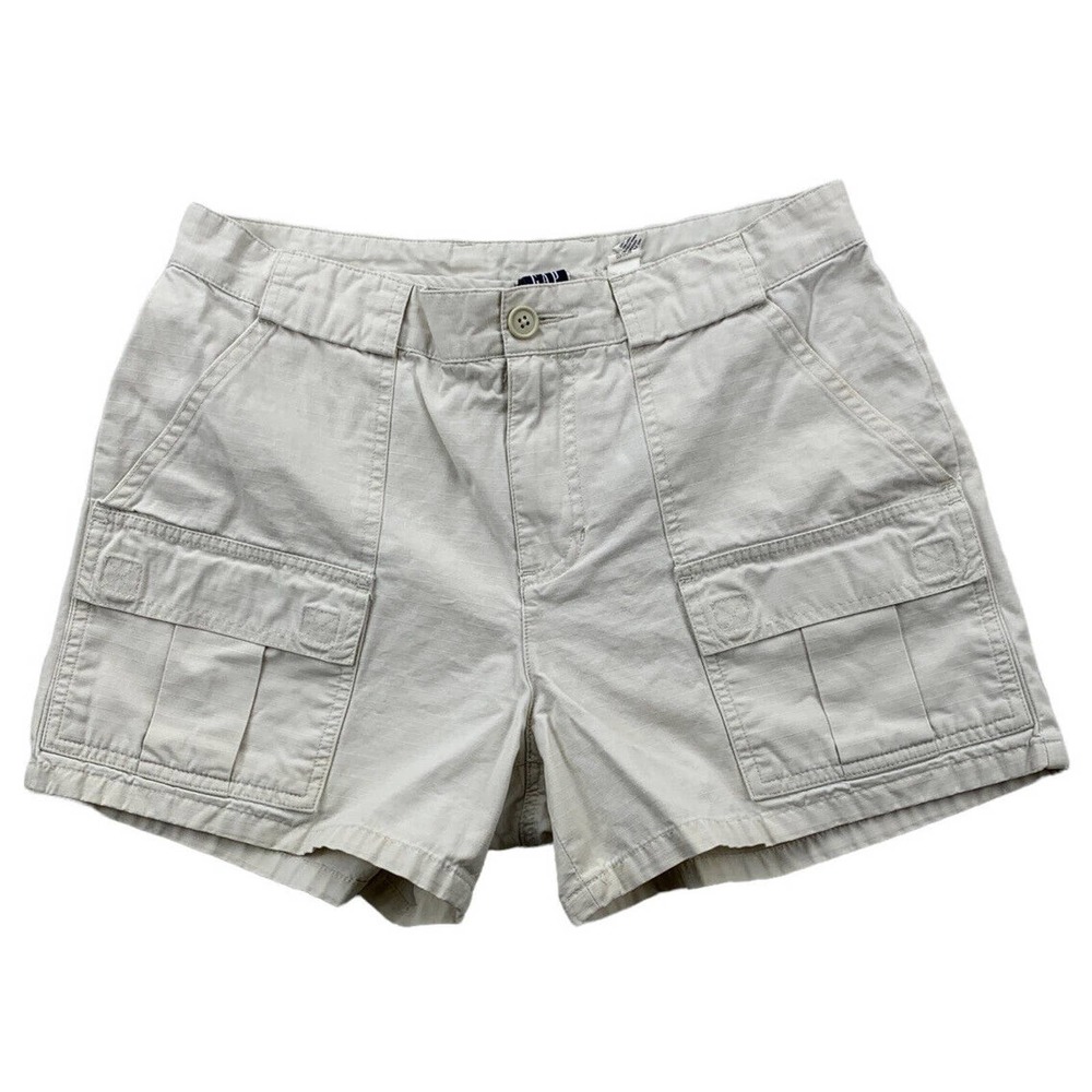 GAP Women Adult 6 White Khaki Flat Front Cargo Chino Shorts